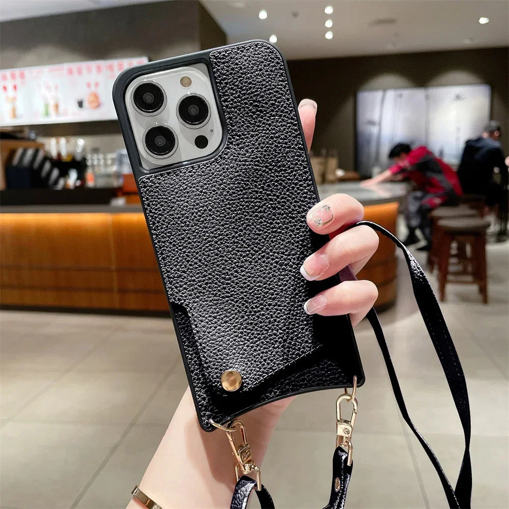 Crossbody Wallet Case for iPhone 17 Air 16 15 14 13 Pro Max | Leather Card Holder