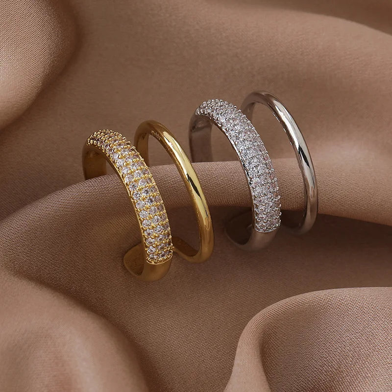 Luxus-Doppelschicht-Breitring für Damen – glänzender Kristall-Inlay-Fingerschmuck