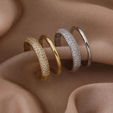 Luxus-Doppelschicht-Breitring für Damen – glänzender Kristall-Inlay-Fingerschmuck