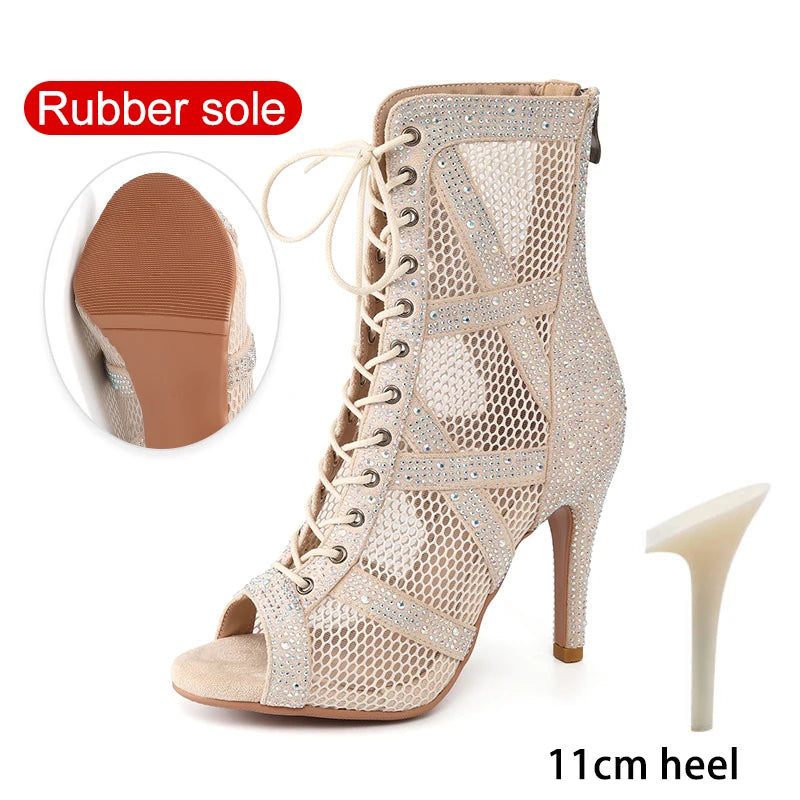 The "Diamond Stage" Dance Boots: Sparkling Rhinestone Latin & Jazz Shoes