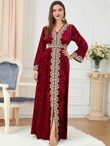 Luxuriöser Samt-Dubai-Abaya für Damen | Eleganter Kimono-Bademantel und muslimisches Hijab-Kleid