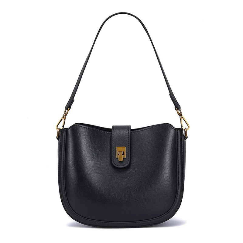 Luxury Natural Cowhide Genuine Leather Shoulder Bag | Soft Designer Handbag