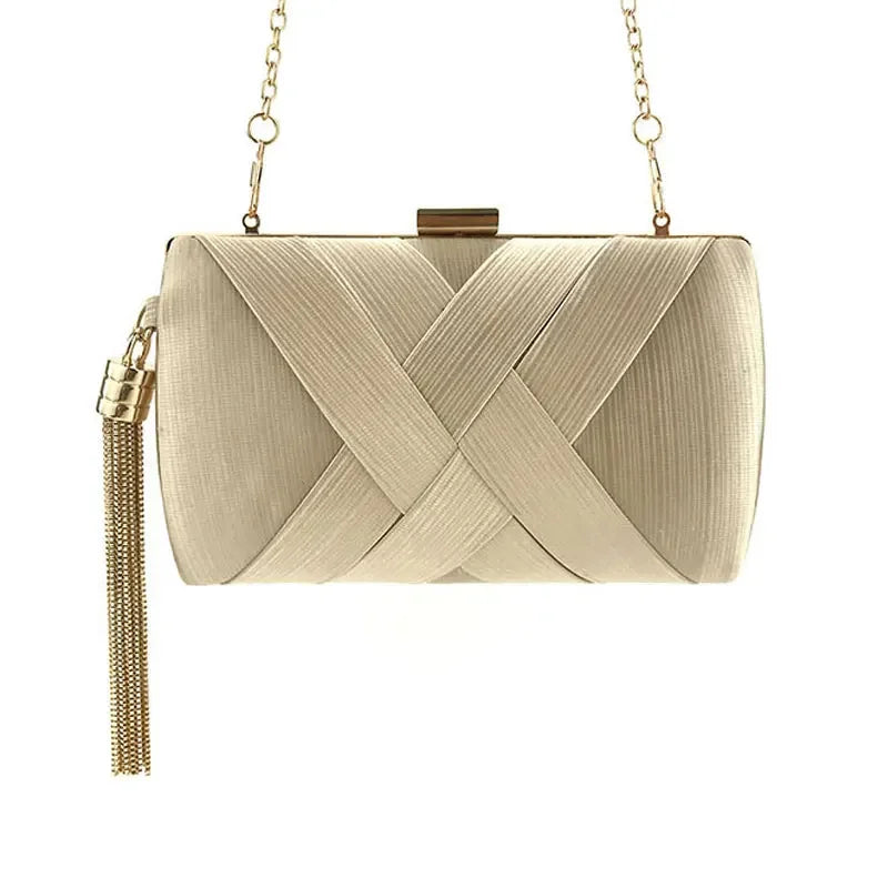 Stylish Silk Bridal Party Purse | Luxury Golden Tassel Evening Handbag