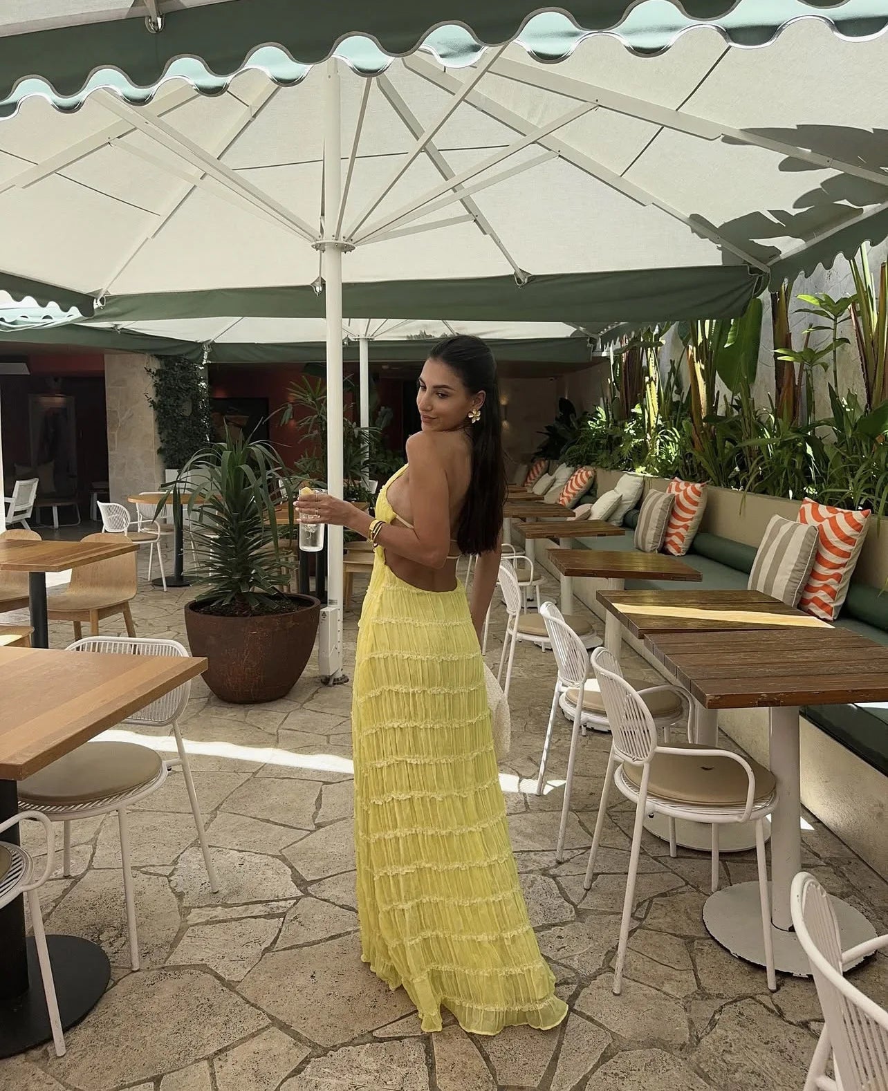 Women’s Backless Ruched Long Dress – Sexy Halter Lace-Up Maxi