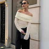 Sexy apricotfarbenes One-Shoulder-Top – Elegante ausgehöhlte Spitzenbluse, plissiertes durchsichtiges Party-Top