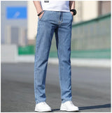 Men’s Summer Loose Stretch Gray & Light Blue Straight-Leg Denim Jeans