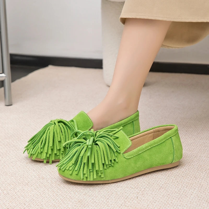 Women’s Genuine Leather Tassel Loafers – Retro Mary Jane Ballet Flats