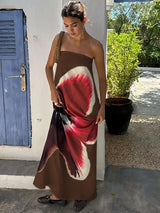 Damen Sexy Trägerloses Geblümtes Maxikleid – Rückenloses Sommerkleid mit Gürtel für den Urlaub