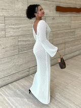 Damen Durchsichtiges V-Ausschnitt Strandkleid mit Cut-Outs, Sexy Rückenloses Strickkleid