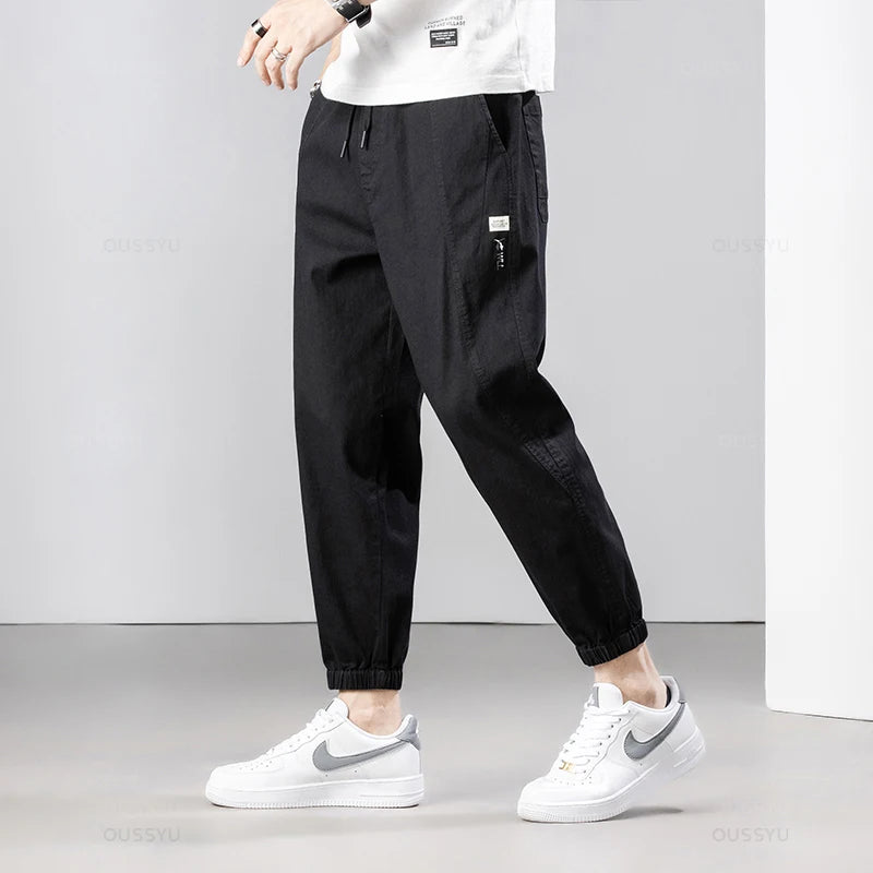 Men’s Summer Thin Cotton Cargo Pants – Stretch Ankle Length Casual Trousers
