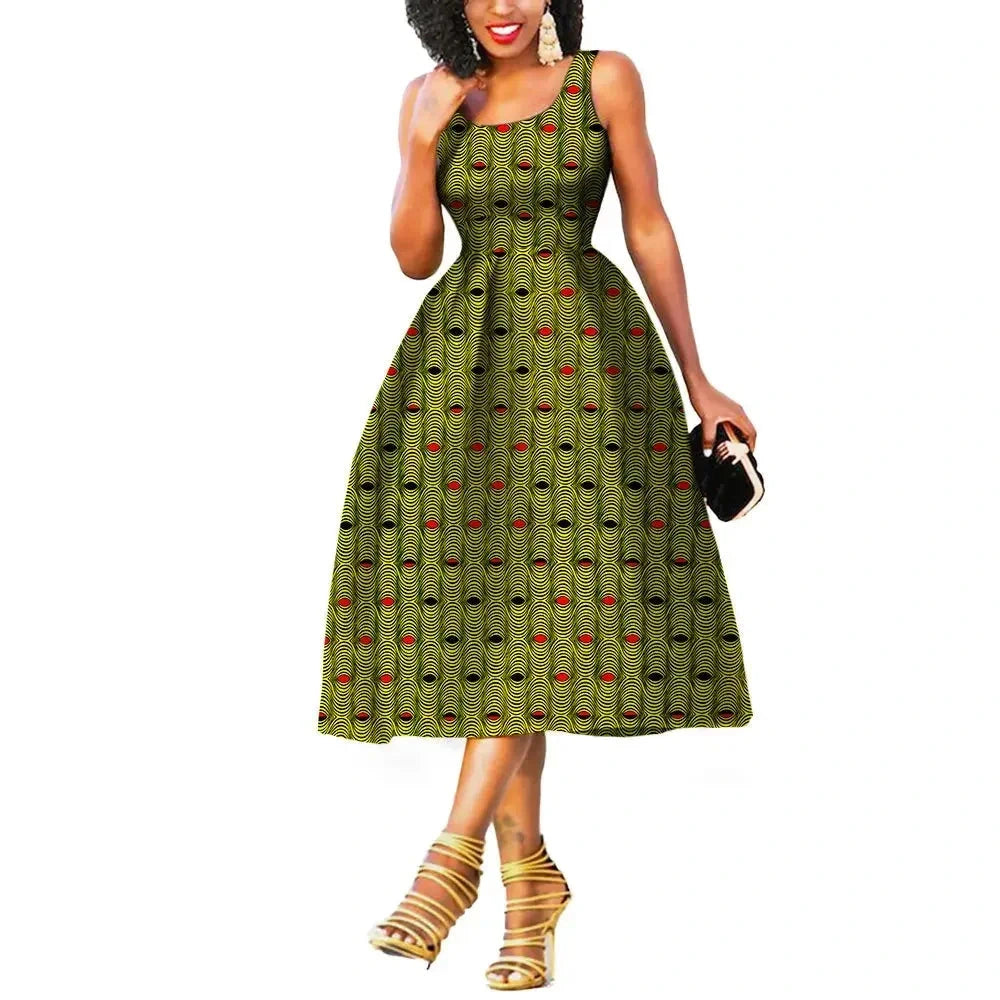 Afrikanisches Batik-Sommerkleid für Damen | Ärmelloses knielanges Partykleid