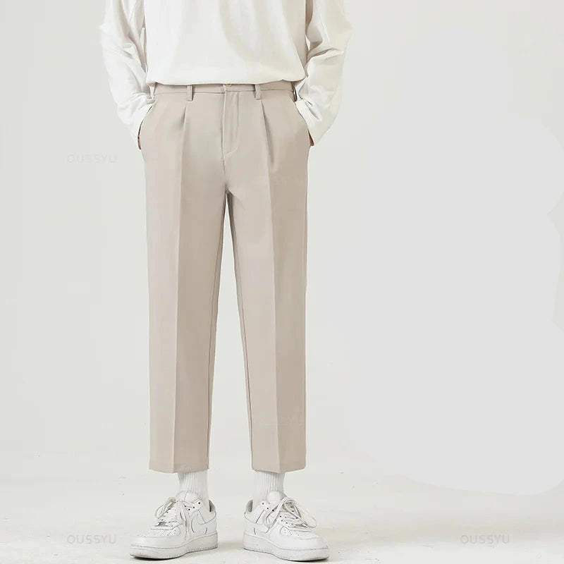 Men’s Smooth Business Suit Pants – Formal Work Trousers, Slim Fit Ankle & Full Length Slacks