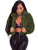 Women's Faux Fur Crop Jacket – Elegant Open Front Lapel Shaggy Fluffy Short Jacket
