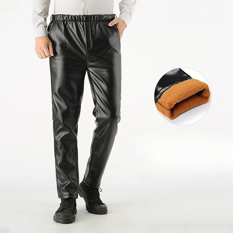 Men's Winter Gothic Black Leather Pants – Plus Fleece Lined Thick Thermal Trousers