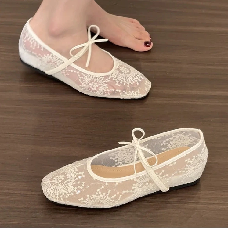 Damen Mary Jane Ballerinas – Atmungsaktive Schmetterlingsknoten Fashion-Schuhe