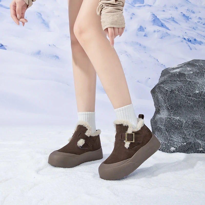 Women’s Genuine Leather Snow Boots – Winter Fleece Lined Warm Booties
