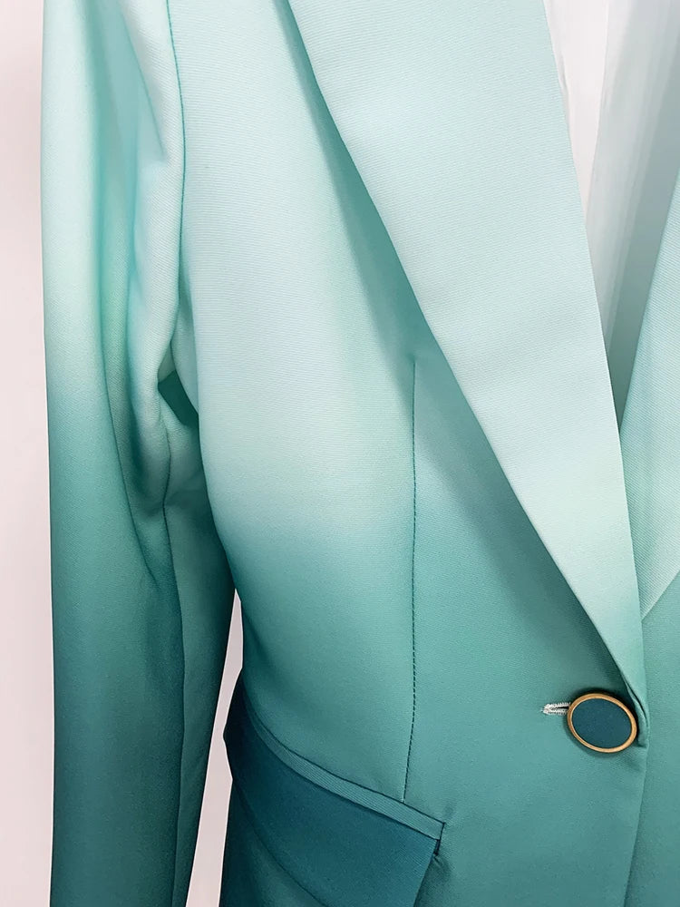 Damen Blazer mit einem Knopfleiste, Ombré-Print & schmal geschnittener Schlaghose