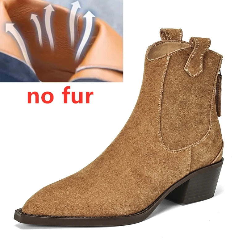 Women’s Pointed Toe Western Cowboy Boots – Genuine Leather Ankle Boots