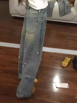 Damen Y2K Baggy Strass-Jeans | Harajuku Vintage Denim-Hose