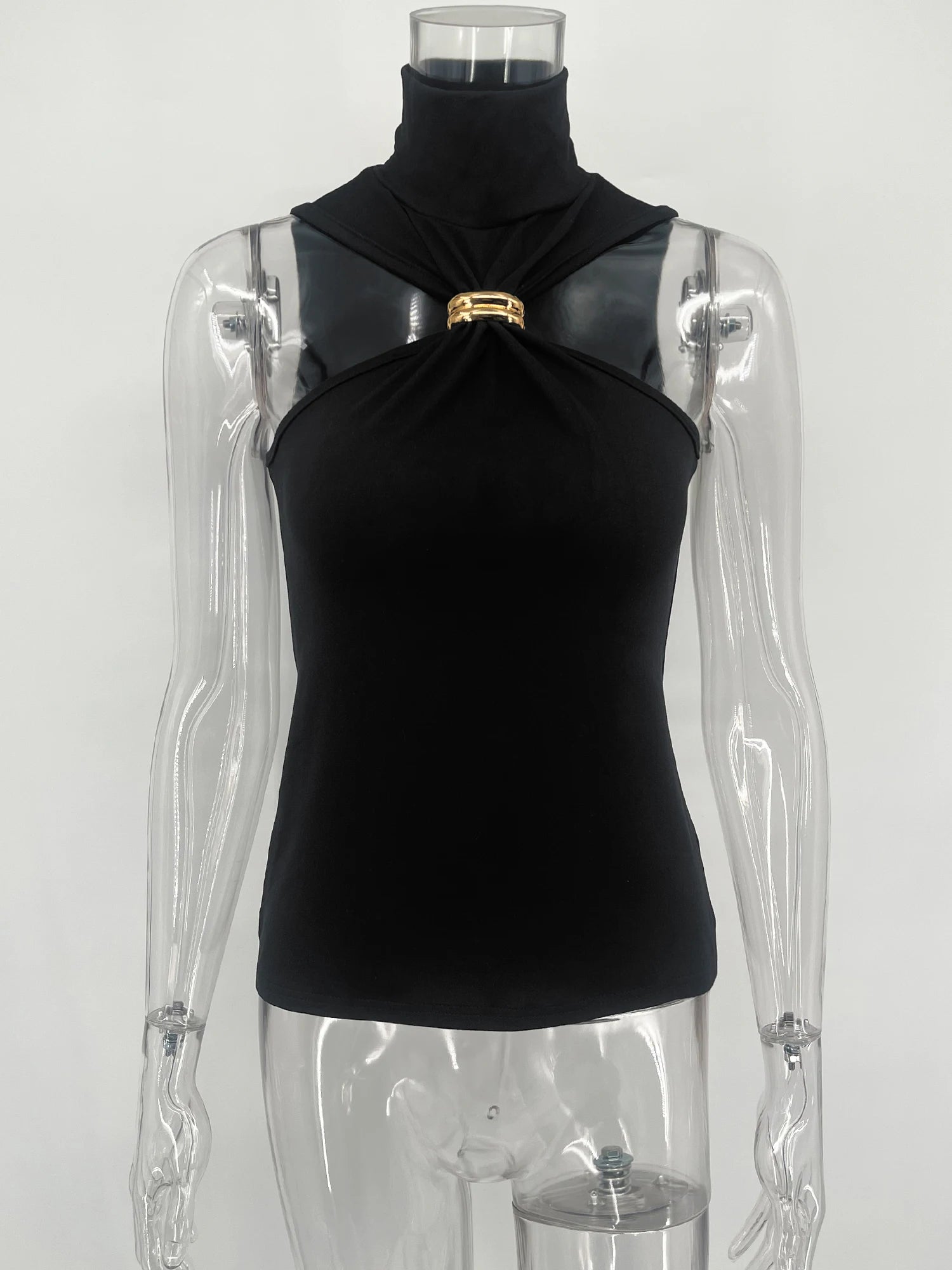 Women’s Gold Ring Sleeveless Off-Shoulder Top – High Elasticity Fashion Slim Vest