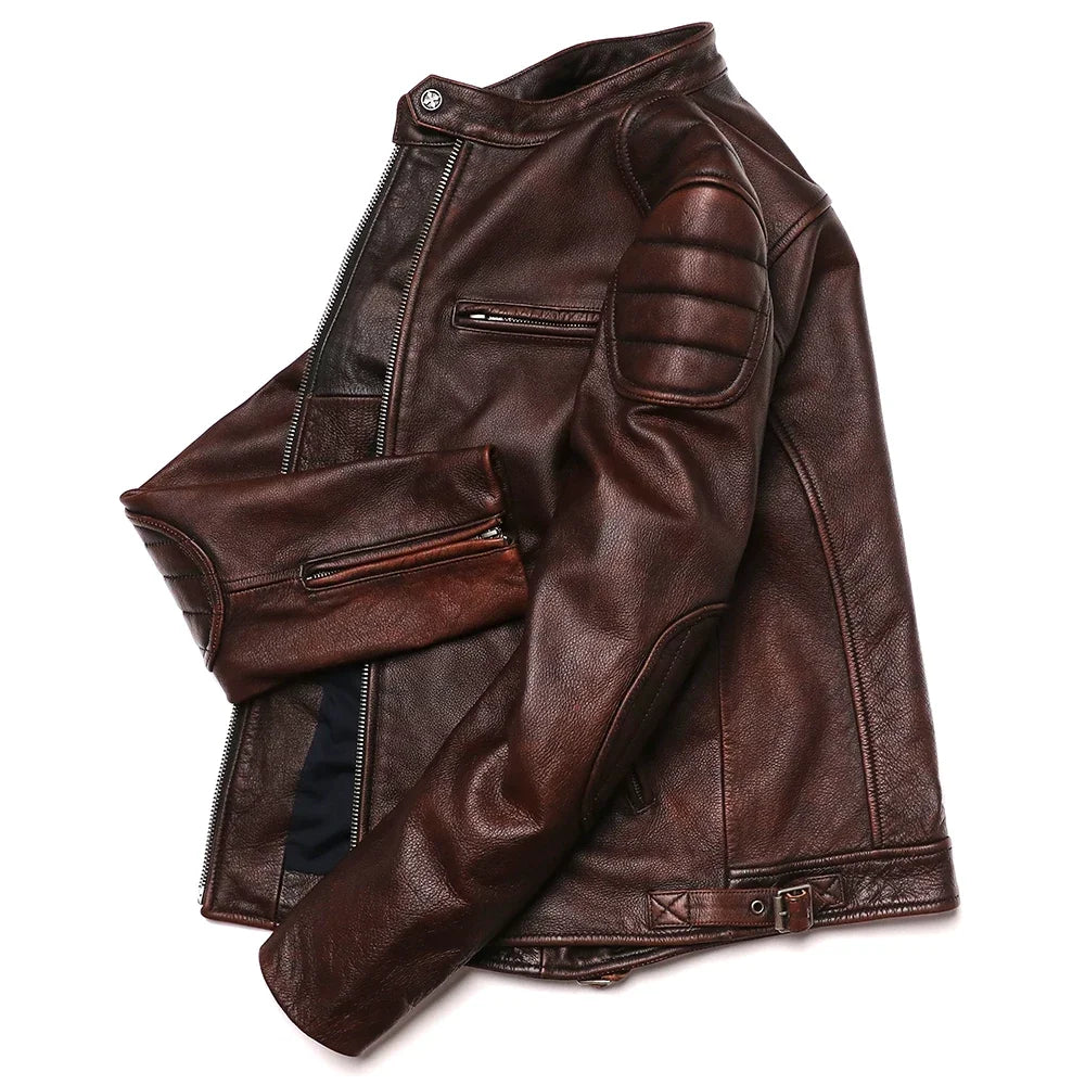 Herren Motorradjacke aus echtem Leder – Vintage Bikerjacke aus natürlichem Rindsleder