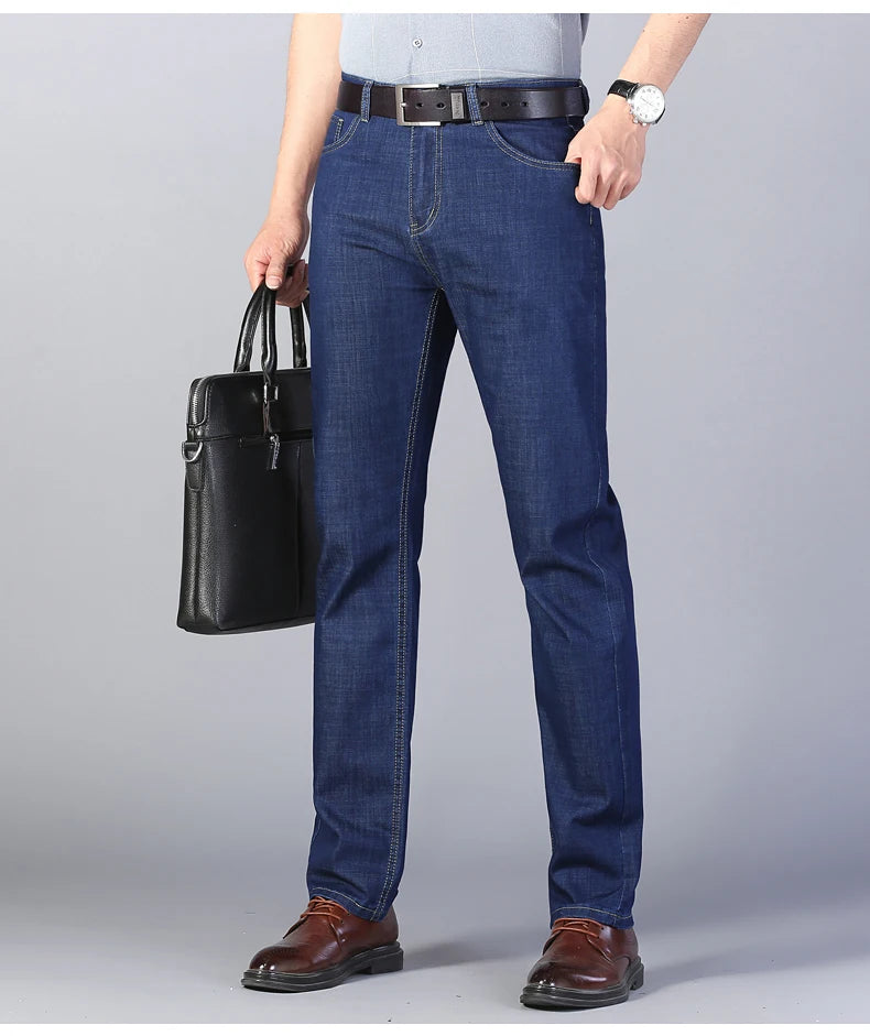 Summer Elastic Men's Jeans | Fashion Business Straight Stretch Denim