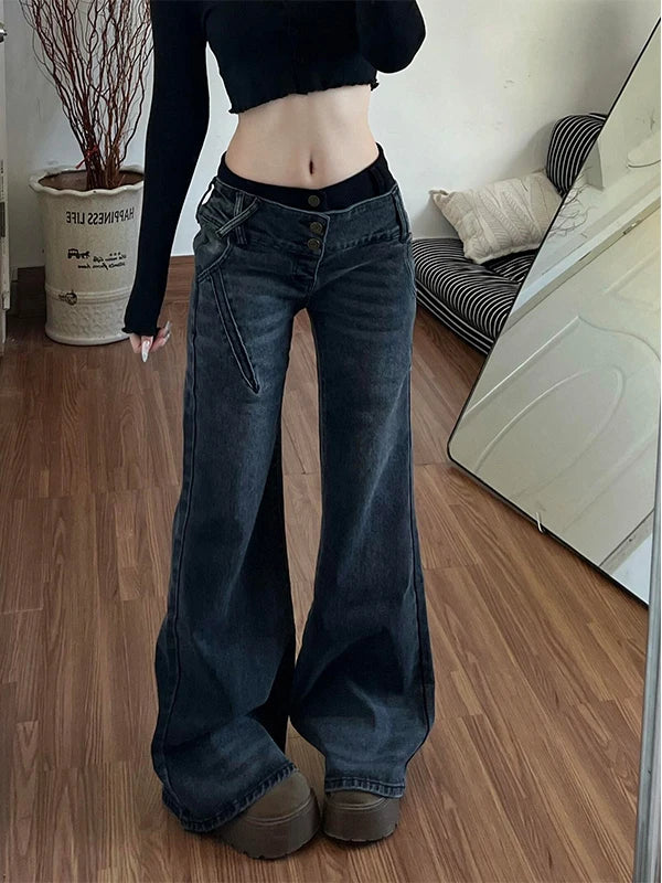 Women’s American Retro Low-Waisted Jeans | New Loose Micro-Flared Denim