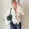 Damen Vintage Herbst Strick-Cardigan mit Aushöhlung – Eleganter weißer Langarm-Pullover