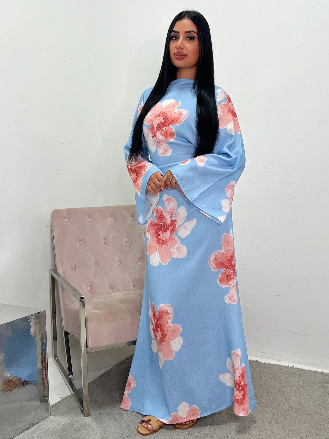 Printed Muslim Jalabiya and Evening Kaftan For Women’s Dubai Abaya Party Dress