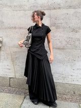 Vintage-Damen-Cropped-Bluse in Schwarz – Modisches Oberteil mit unregelmäßiger Knopfleiste, tailliertes Kurzarmhemd mit Revers