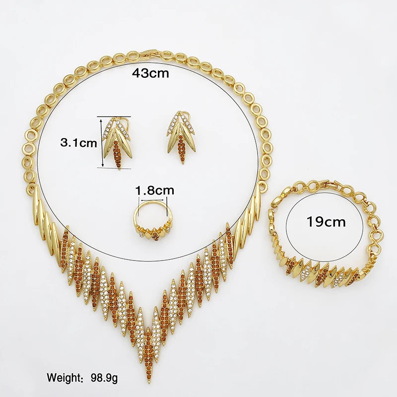 Luxuriöses 4-teiliges Schmuckset in Goldfarbe für Damen – Elegantes Set aus Halskette, Armband, Ring und Ohrringen