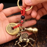 Vintage Horse Good Luck Keychain with Red Silk Knot | Wealth & Prosperity Pendant for Bags