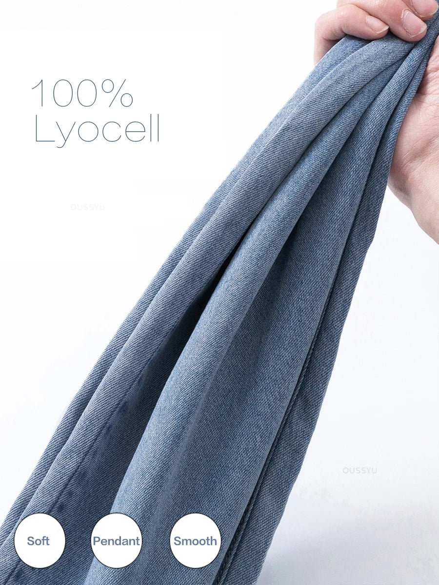 Men’s 100% Lyocell Elastic Waist Loose Straight Summer Jeans – High Quality Ultra-Soft Denim