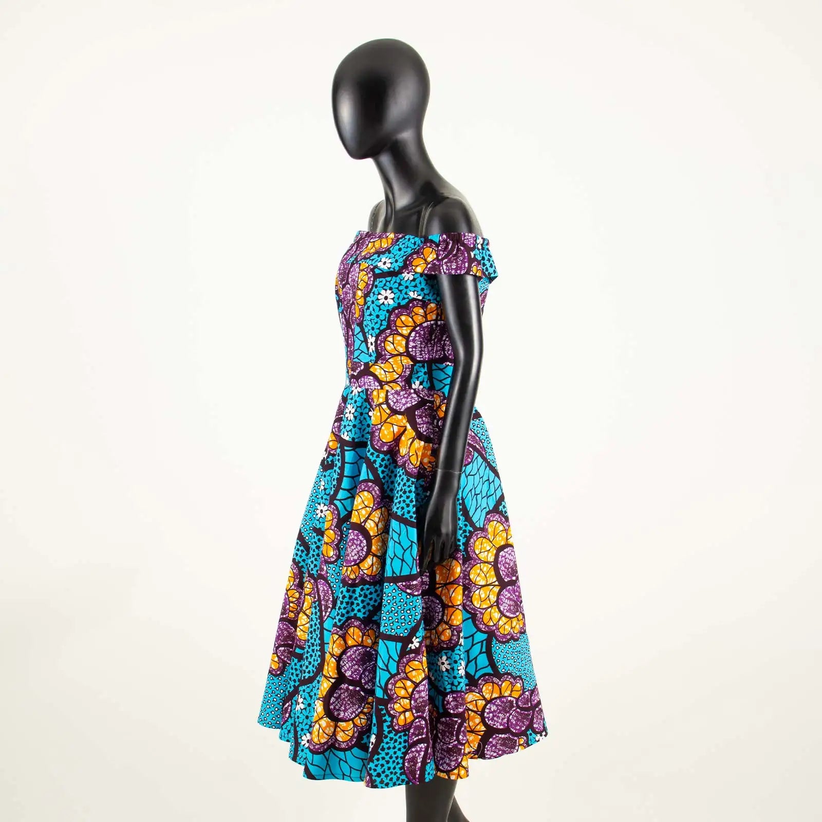 Afrikanisches Ankara-Print Carmen-Kleid | Traditionelle trägerlose afrikanische Kleidung
