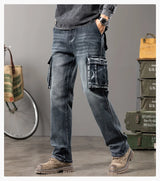 Herren Outdoor Weite Hosenbeine Arbeitsjeans | Multi-Pocket Straight Fit Denim
