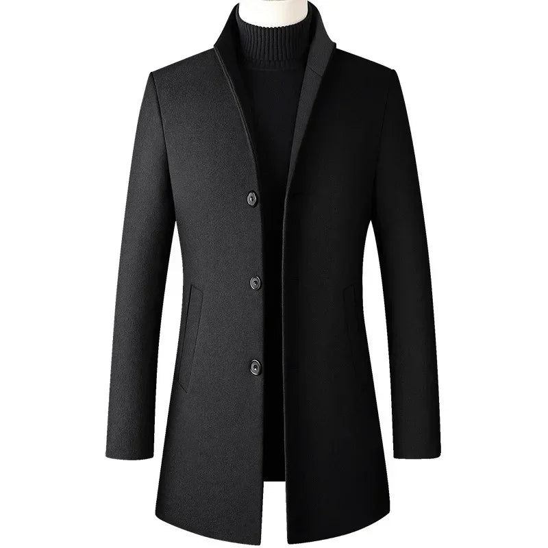 Herren koreanischer Mode Trenchcoat – Business Casual Stehkragen Langer Slim Fit Winter Windbreaker