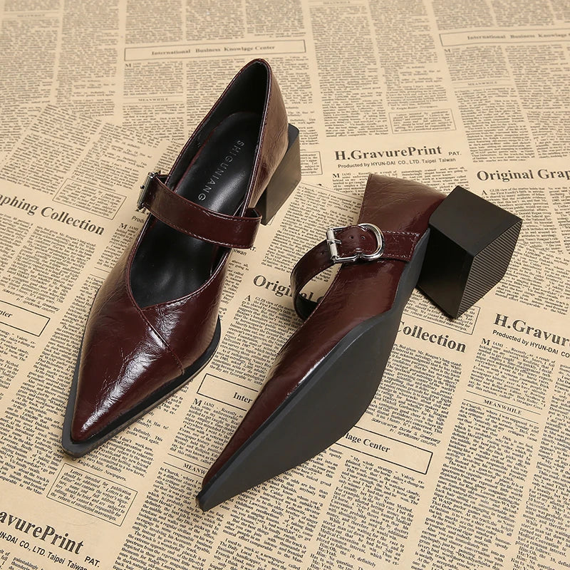 Designer Vintage Damen Mary Jane Schuhe – Modische spitze flache Pumps