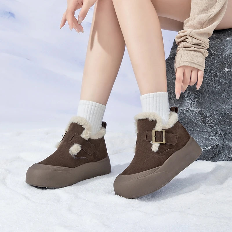 Women’s Genuine Leather Snow Boots – Winter Fleece Lined Warm Booties