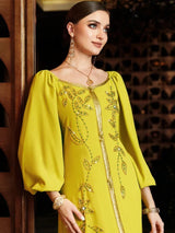 Muslim Dress Caftan with Embroidery – Lantern Sleeve Bandage Dress