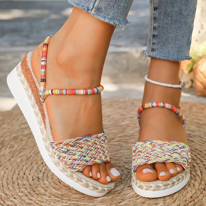 Women’s Bohemian Wedge Sandals Colorful Woven Platform Shoes