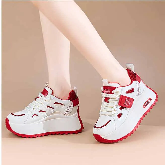 Women’s Leather Hidden Heel Sneakers – 7cm (3 Inch) Platform Wedge Shoes