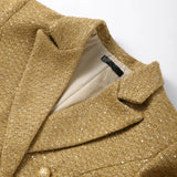 Women's Golden Sequin Blazer - Elegant V-Neck Double Breasted Evening Jacket, Slim Fit Formal Party Outerwear