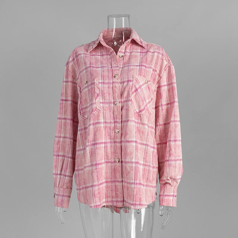 The Coastal Plaid Collection: Contrast Color Long Sleeve Shirt