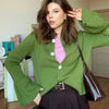 Gerippte Patchwork-Strickjacke für Damen – Locker sitzende Langarm-Strickjacke in Uni