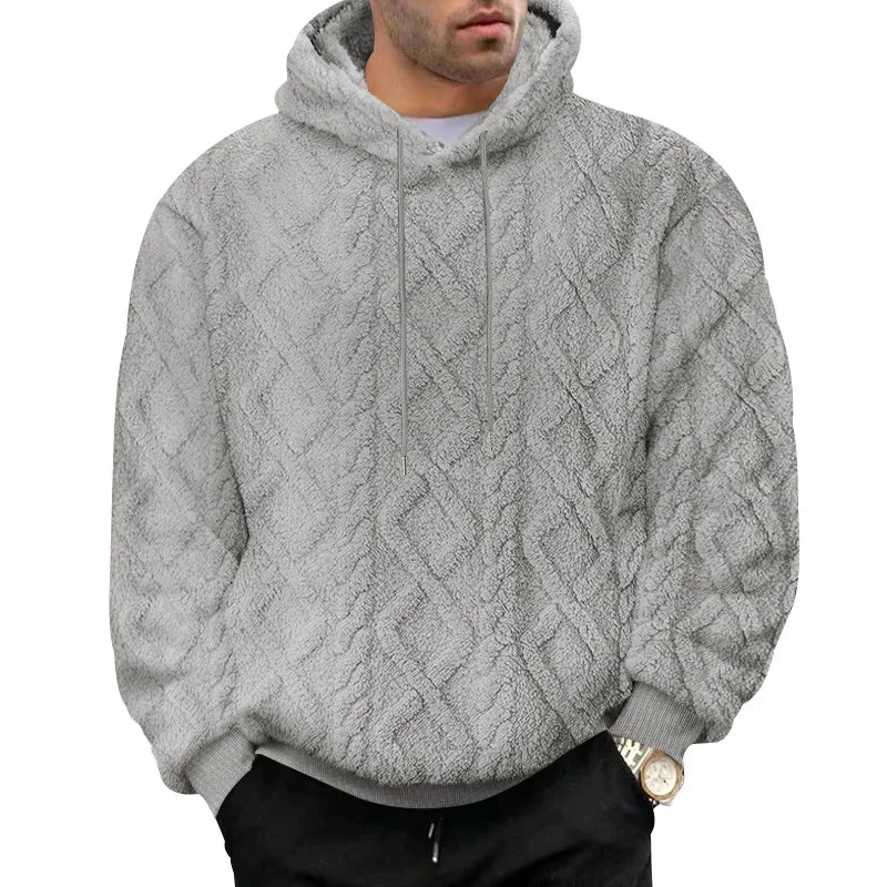 Herren Jacquard-Kapuzenpullover – Doppelseitiger Samt-Thermo-Pullover