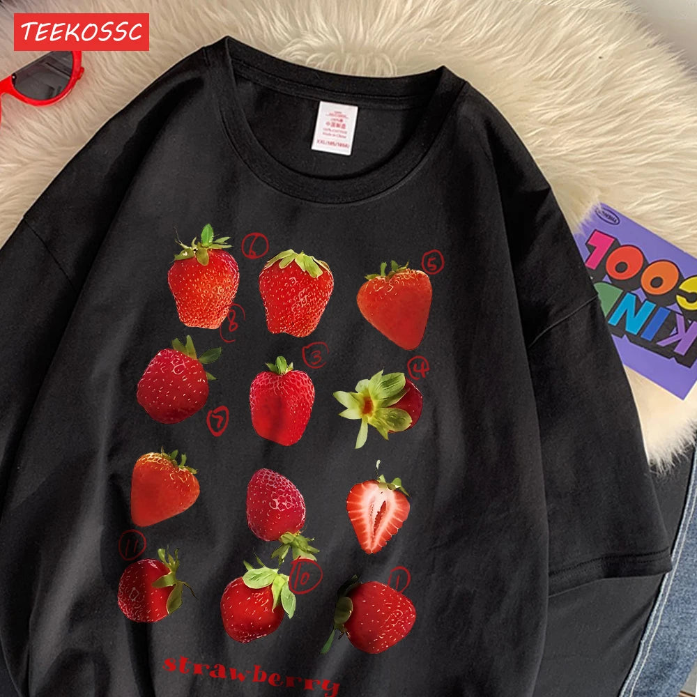 Frisches Erdbeer-Baumwoll-T-Shirt – Süßes Damen-T-Shirt mit Fruchtmotiv