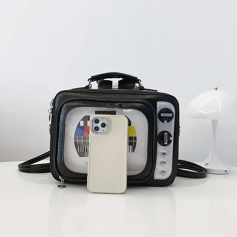 Lustige Retro-TV-Cartoon-Handtasche | Kreative transparente quadratische Tasche für Frauen
