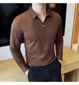 Men’s High Elastic V-neck POLO Shirt – Non-marking Seamless Long Sleeve T-shirt