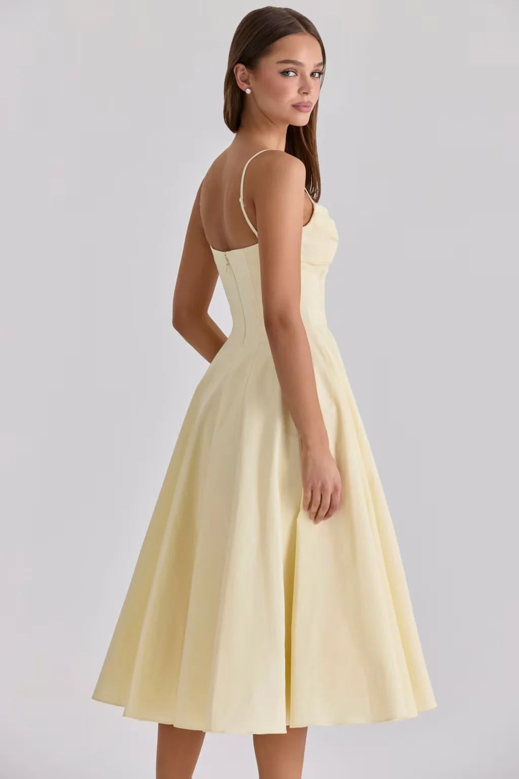 Women's Elegant Yellow Sweetheart Midi Dress