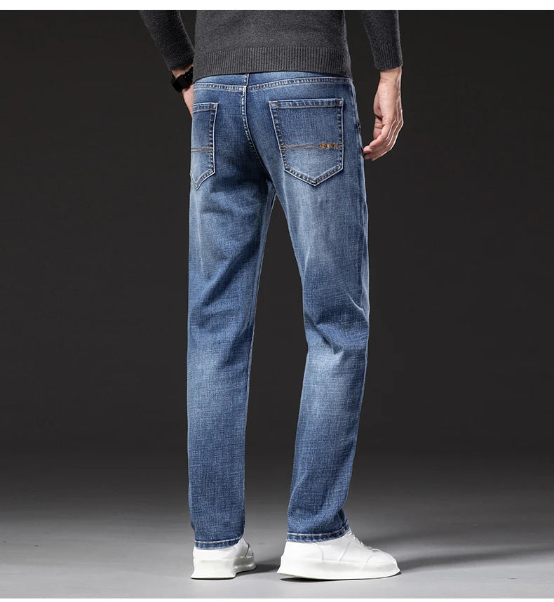 Herren Business Loose Straight Jeans | Fashion Stretch Denim Marken Hosen